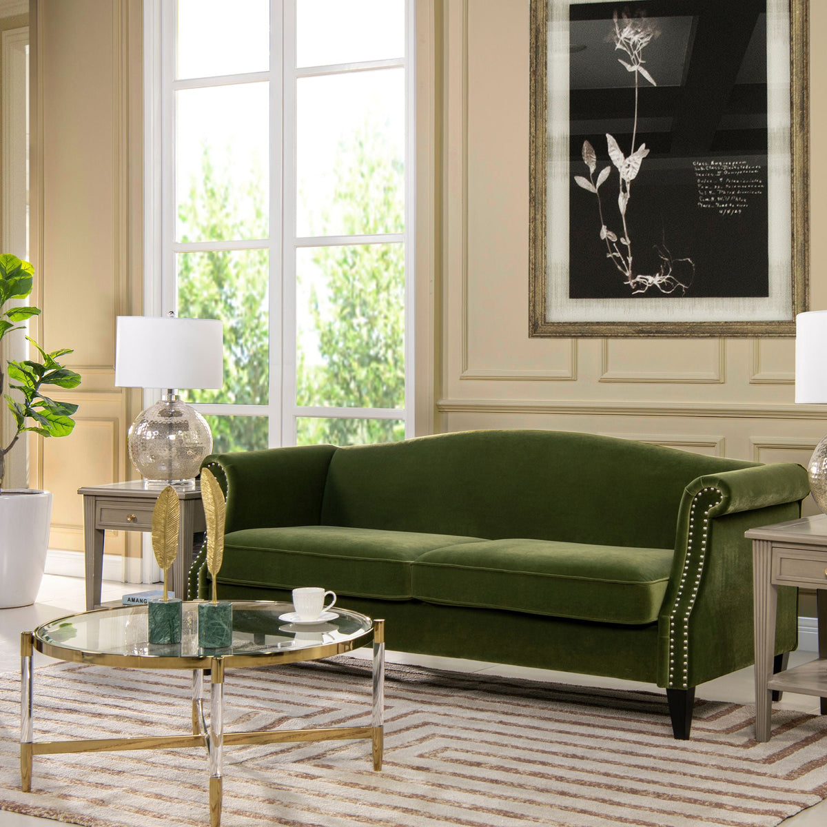 Green Camel Back Small Space Sofa with Performance Upholstery, photo 13 of 14