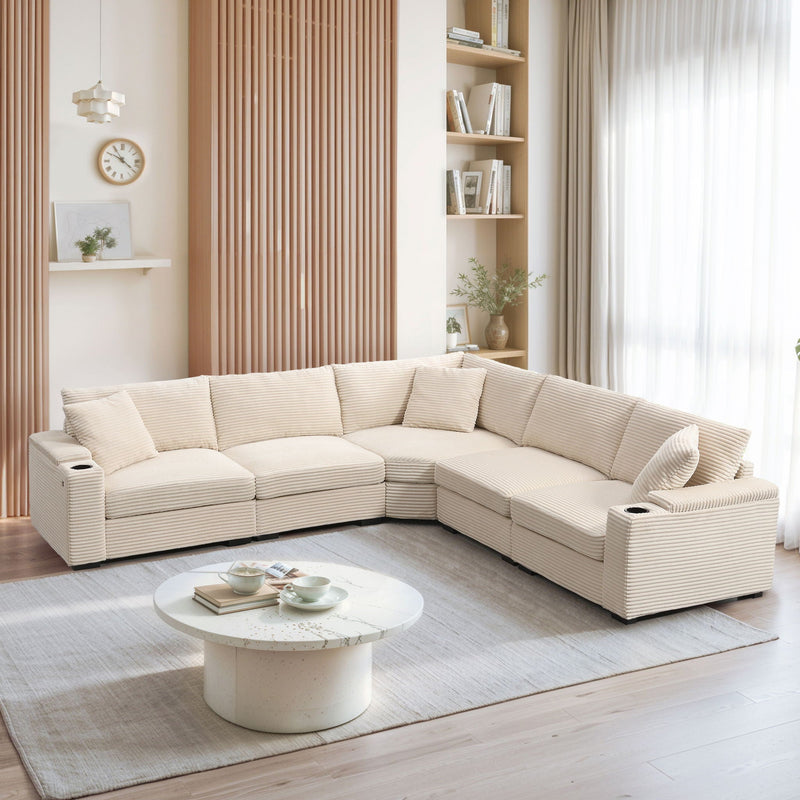 Convertible L Shaped Sectional Corner Couch With Armrest Storage Cup Holders USB Charger, Irregular Corner Oversized Comfy Modular Sofa by HouseOfZazla
