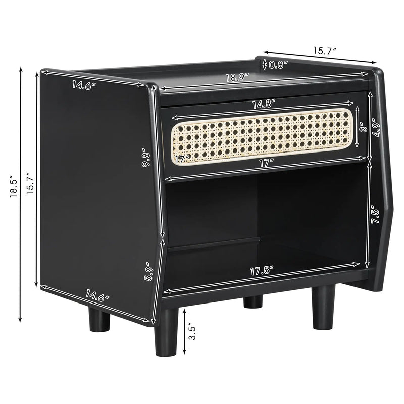 Black Nightstand with Rattan Detail by HouseOfZazla