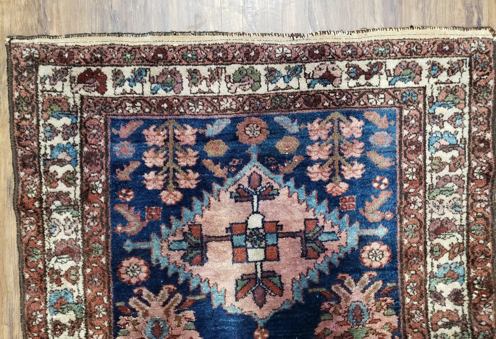 Blue Vintage Persian Hamadan Rug, Wool, Hand-Knotted, 4x6 ft by Jewel Rugs