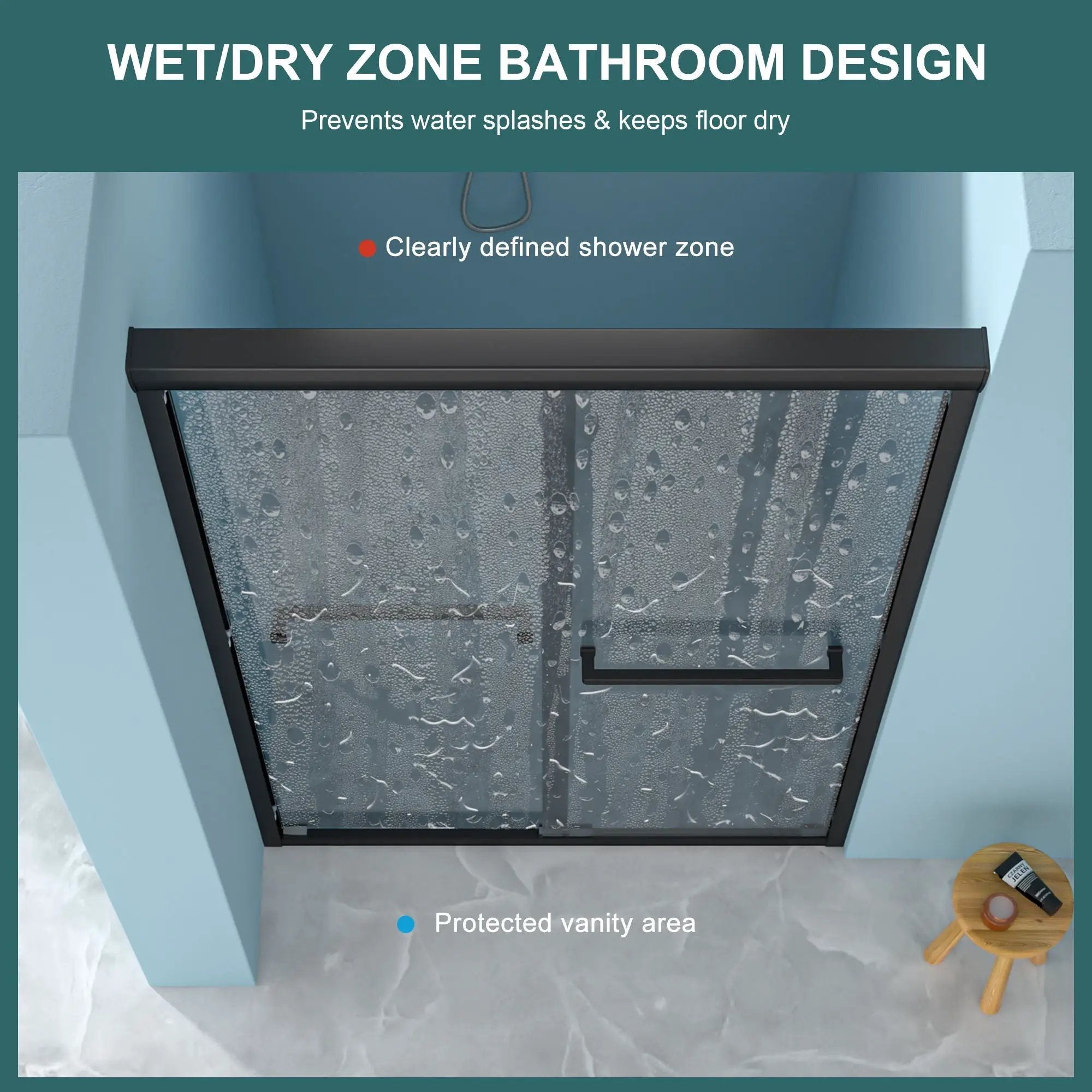 Double Sliding Glass Shower Door 8Mm Tempered Glass With Stainless Steel Frame - Matte Black by HouseOfZazla
