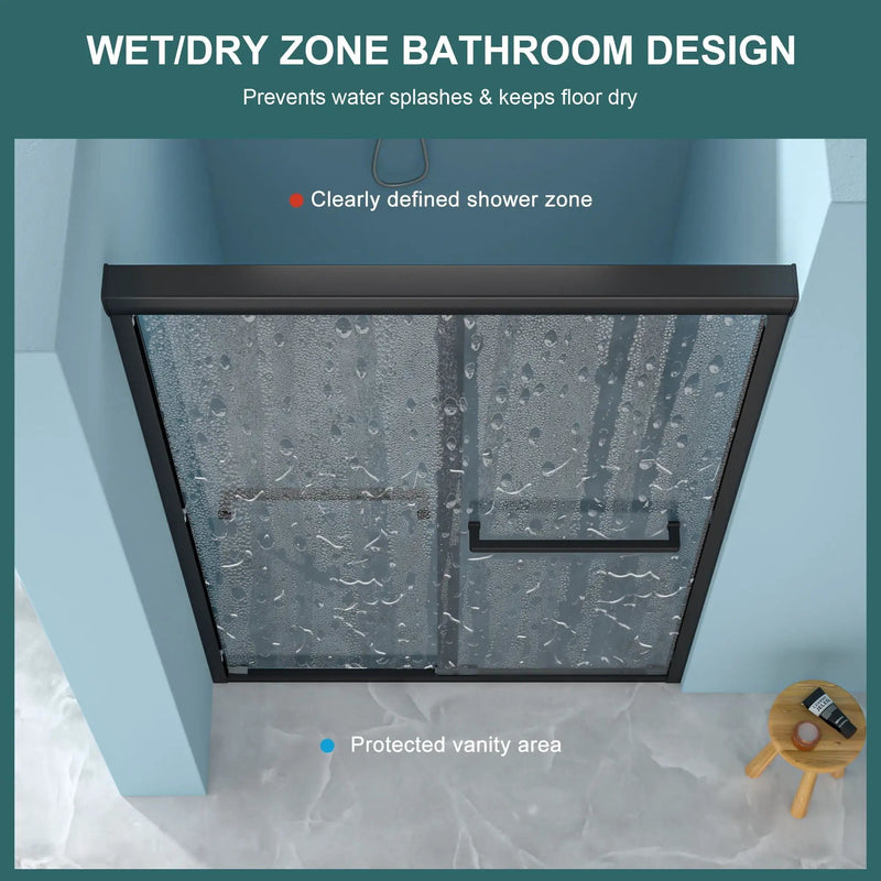 Double Sliding Glass Shower Door 8Mm Tempered Glass With Stainless Steel Frame - Matte Black by HouseOfZazla