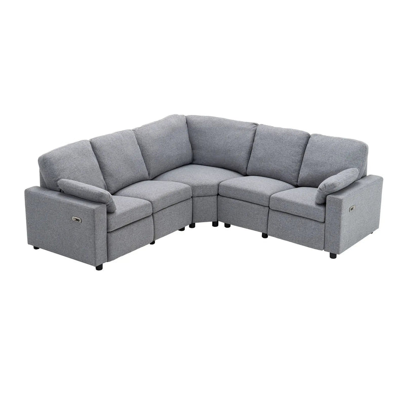 Power Recliner Sectional Sofa Home Theater Reclining Sofa With Two USB Ports, Two Storage Drawers For Living Room by Unique Piece Furniture