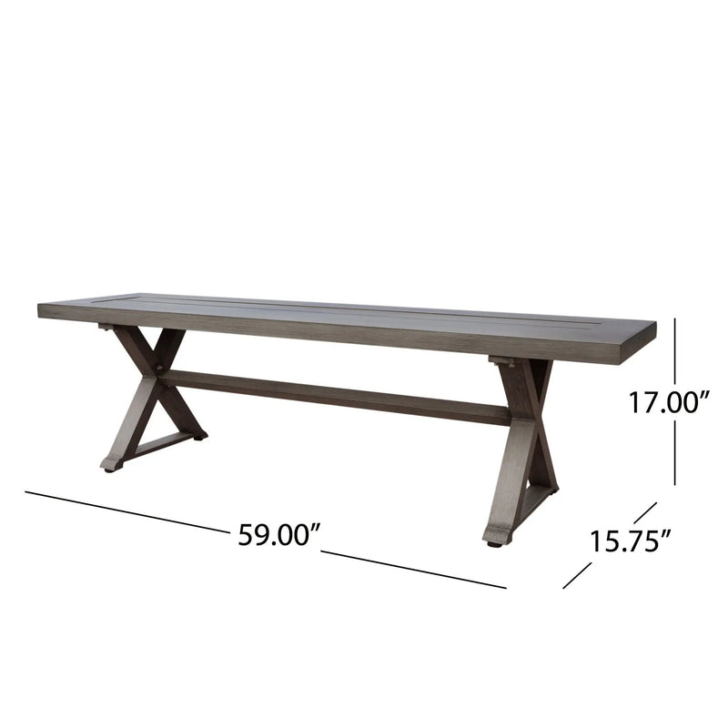 Modern Aluminum Outdoor Dining Bench With X Base - Dark Gray by HouseOfZazla