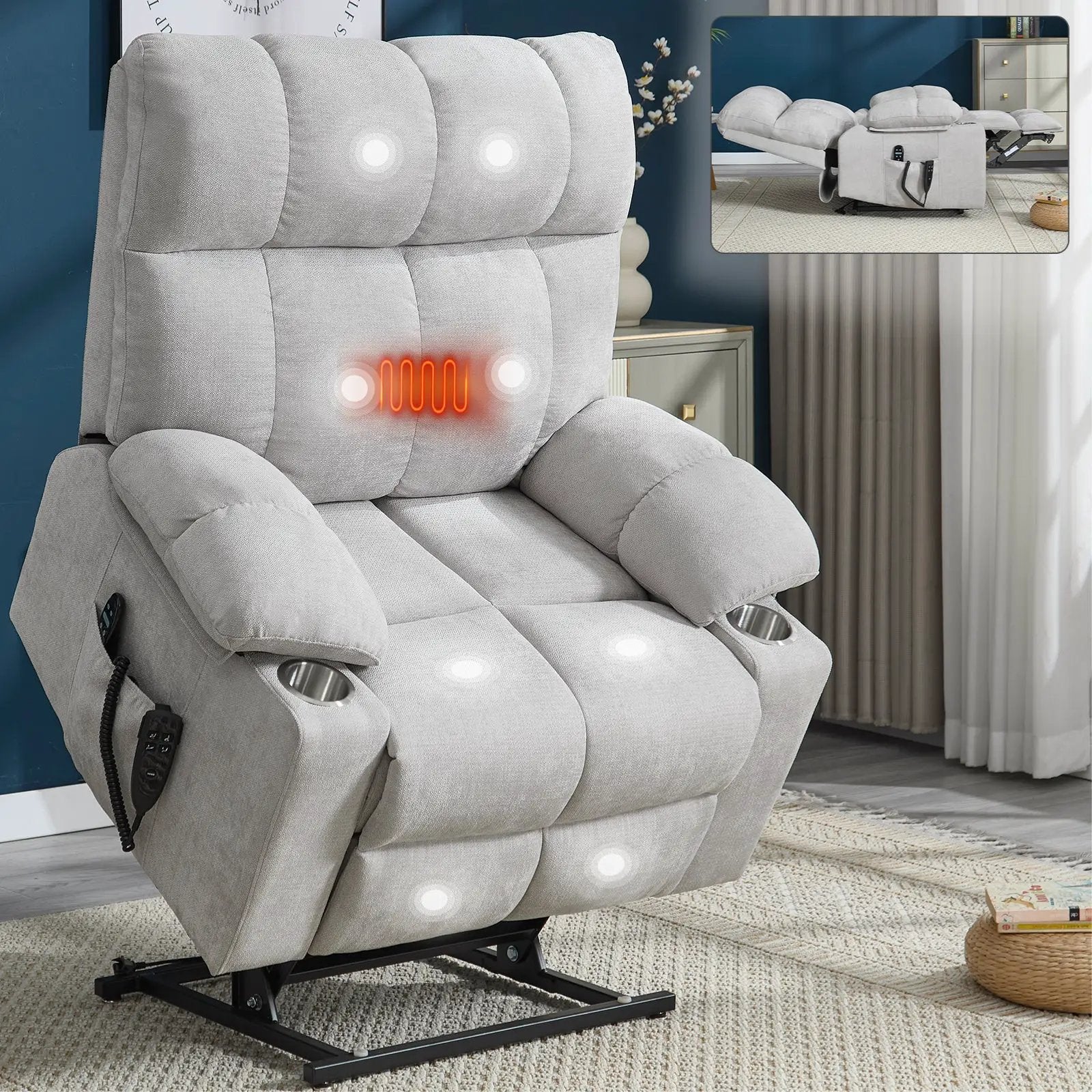 Beige Dual Motor Infinite Position Power Lift Recliner Chair by HouseOfZazla