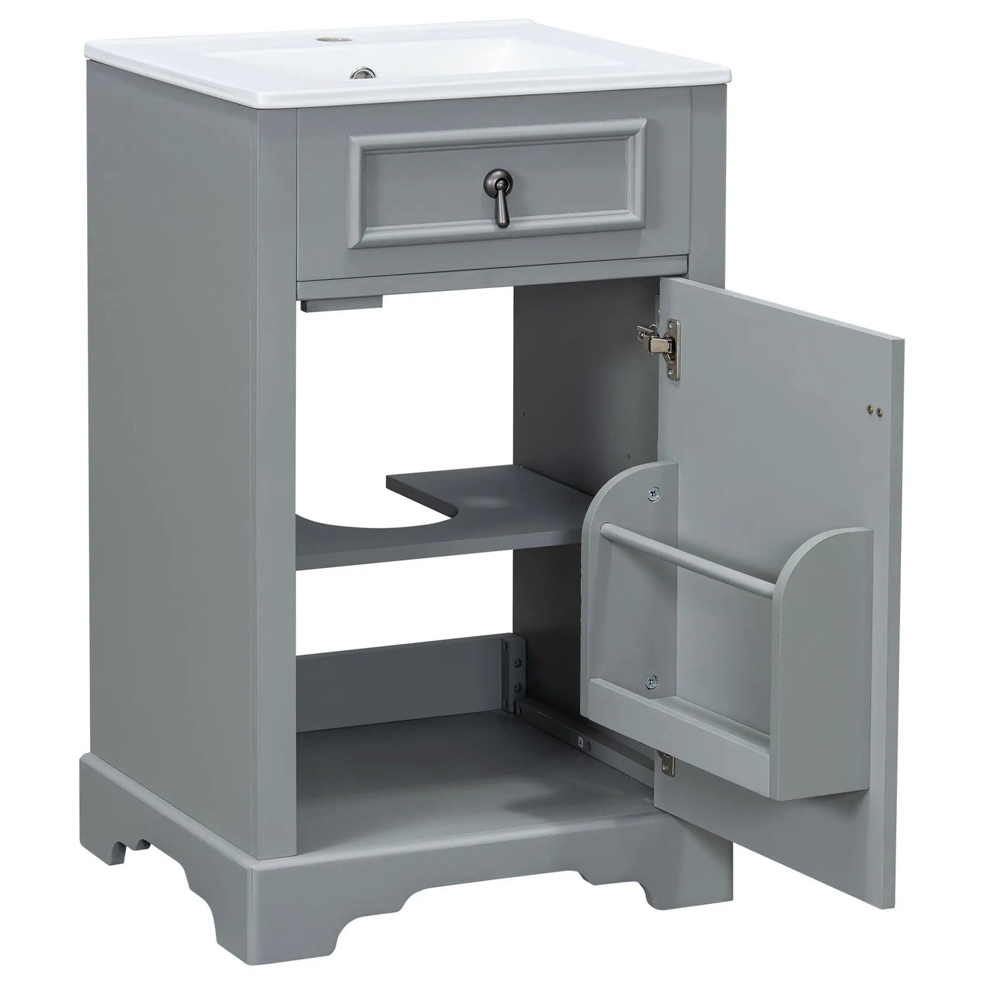 Elegant Bathroom Vanity With Ceramic Sink, Soft Close Door, Adjustable Shelf by HouseOfZazla