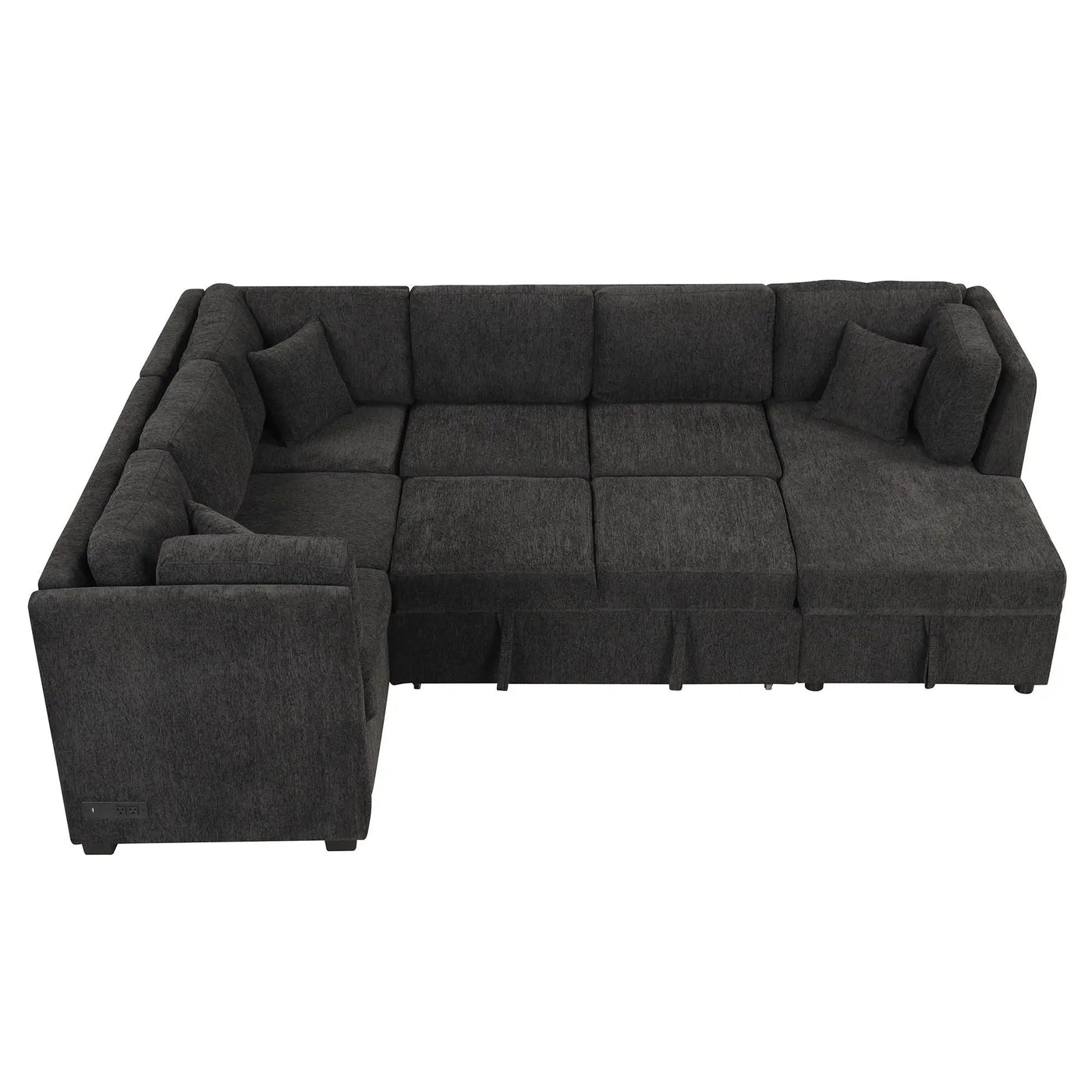 U-Shaped Sectional Sofa Pull Out Sofa Bed With Two USB Ports, Two Power Sockets, Three Back Pillows And A Storage Chaise For Living Room by HouseOfZazla