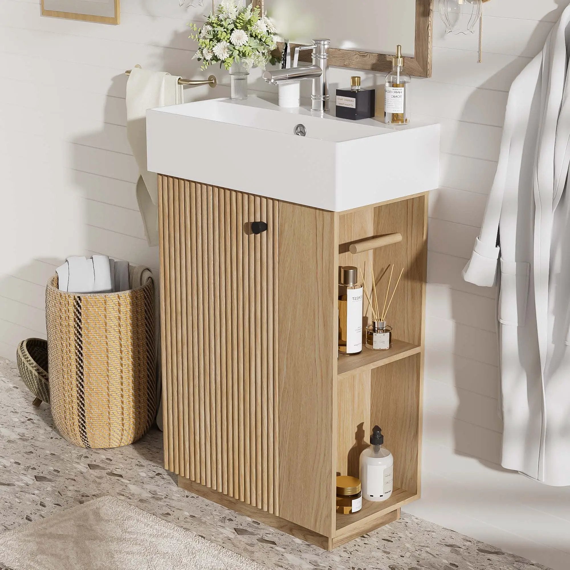Bathroom Vanity With Sink, Freestanding Wood Grain Cabinet With Storage by Unique Piece Furniture