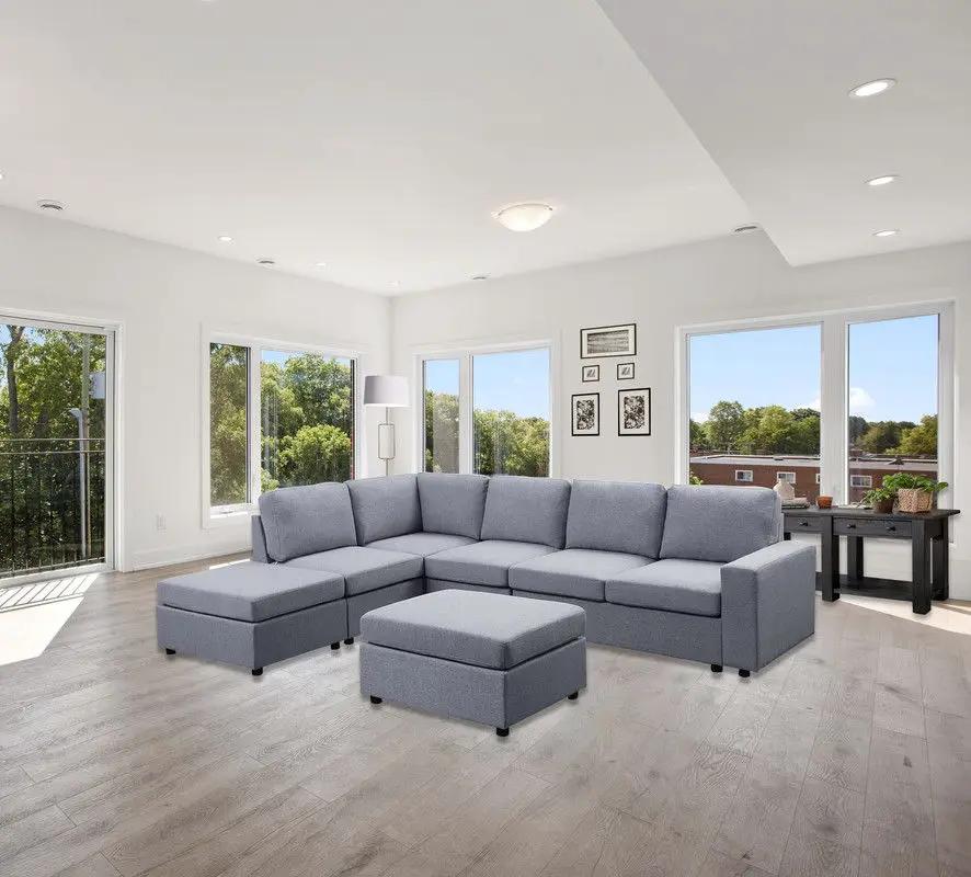 Marley 7-Seat Reversible Modular Sectional Sofa with Ottoman by HouseOfZazla