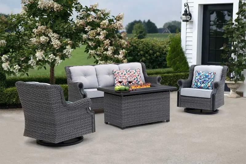 Lassen 4-Piece Firepit Set with Swivel Rocking Chairs by Outdoor-USA®