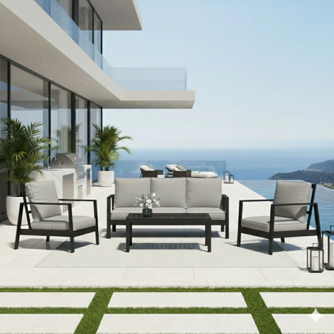 Modern 5 Seat Outdoor Patio Furniture Set With Coffee Table by HouseOfZazla