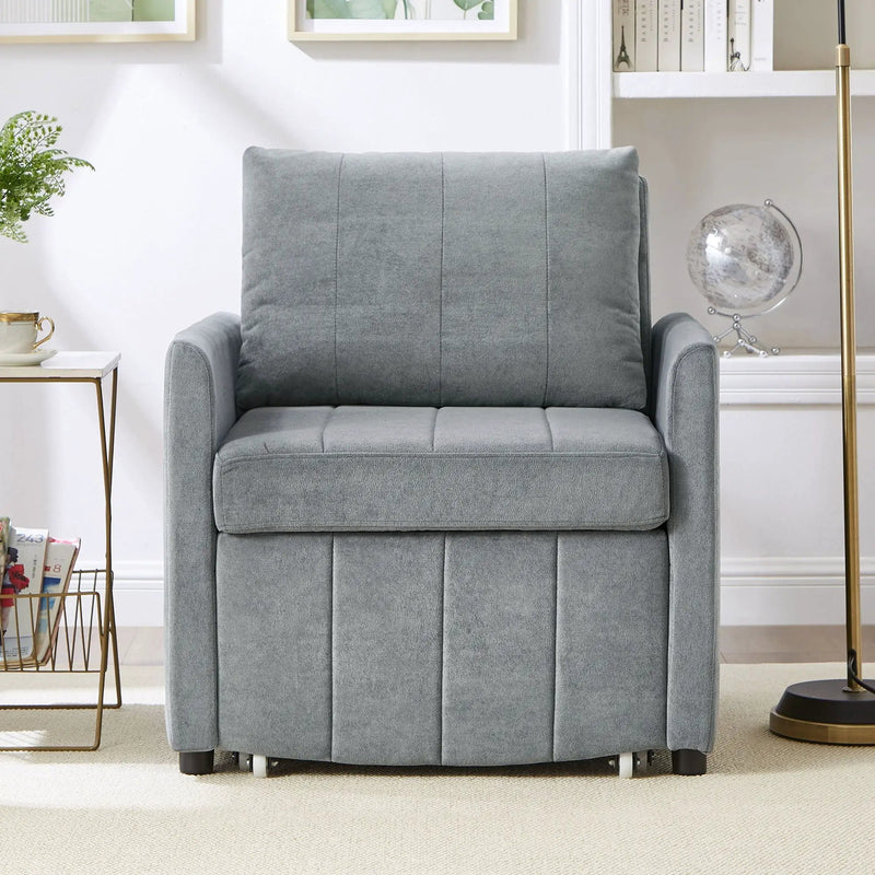 Upholstered Convertible Sleeper Sofa With 5 Position Backrest, Side Pockets, Storage