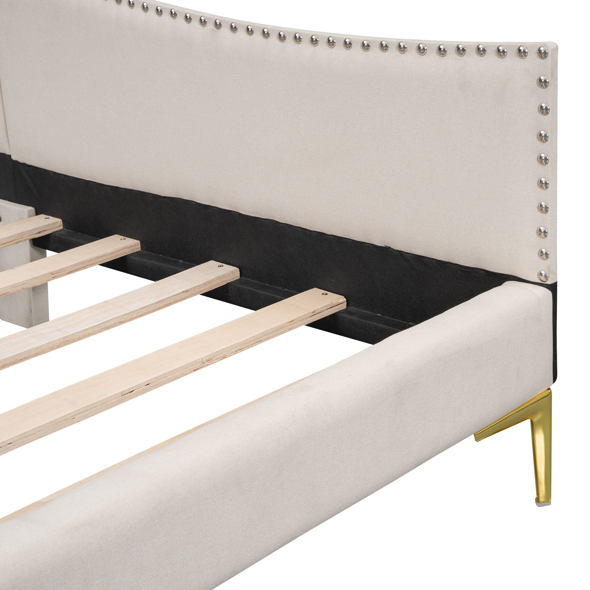 Upholstered Daybed With Headboard And Armrest, Support Legs by HouseOfZazla