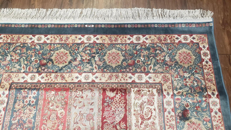 Silk Carpet 4x6 Blue, Panel Design, Four Seasons Pattern, Super Fine & Soft, Bamboo Silk, 4 x 6 Oriental Area Rug, High Quality, New Rug by Jewel Rugs