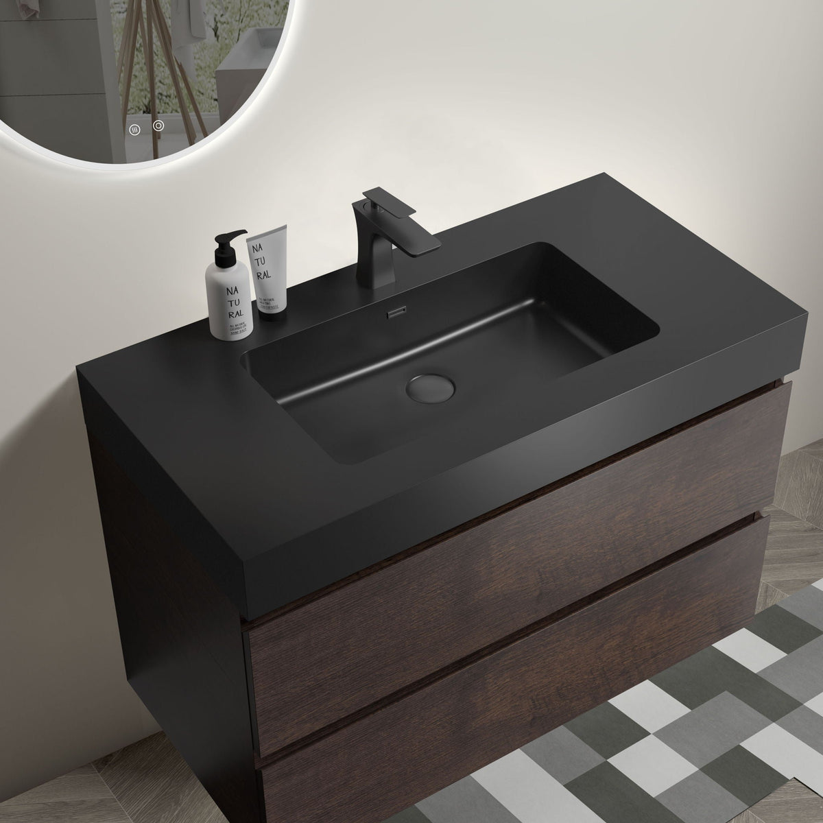 Alice Wall-Mounted Bathroom Vanity with Integrated Sink - Black or White, photo 25 of 36