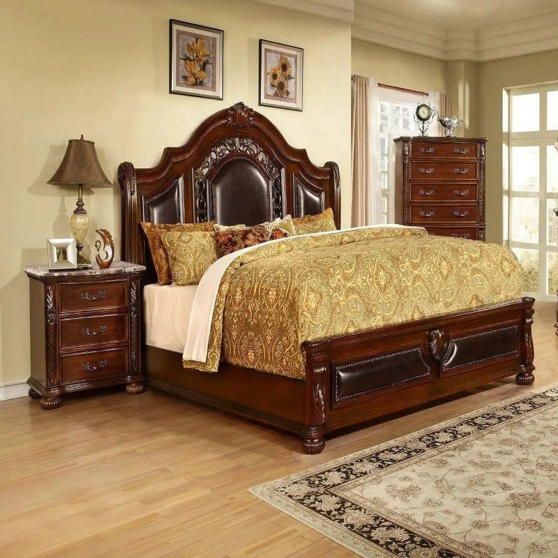 3 Drawer Nightstand, Bedside Table Hand Carved Storage For Bedroom - Cherry by Unique Piece Furniture