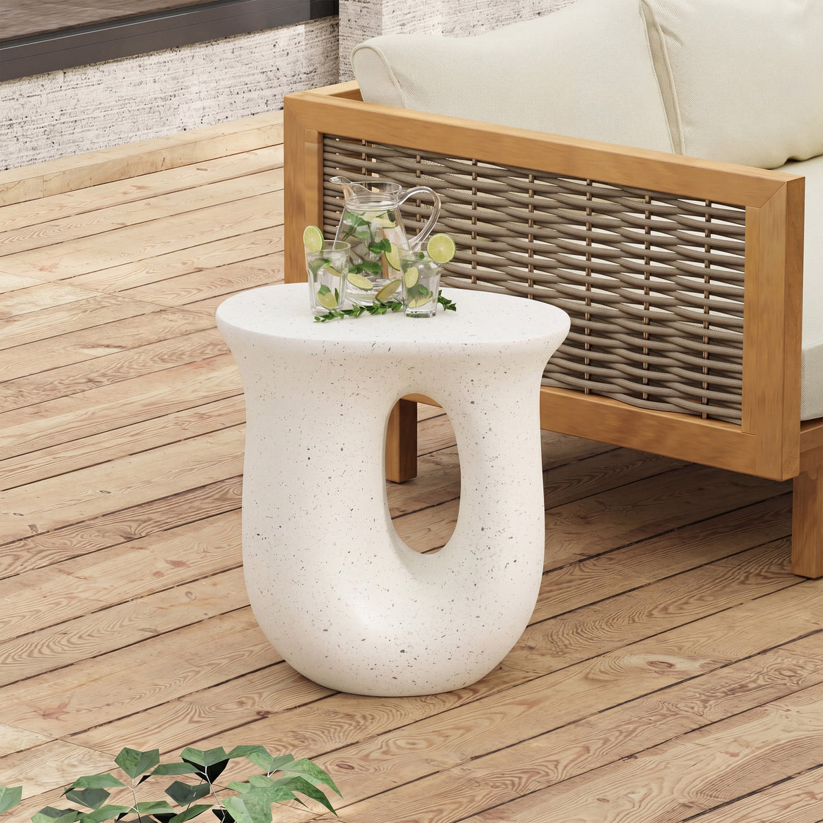 Outdoor MGO Side Table with Travertine-Look Finish – White or Light Grey, photo 4 of 10