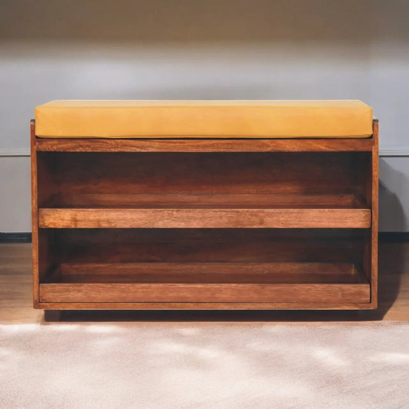 Solid Wood Buffalo Hide Pull Out Bench by HouseOfZazla