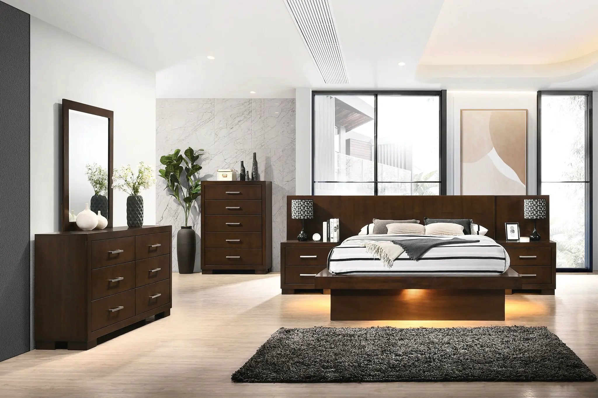 Jessica Wood Queen LED Panel Bed Cappuccino by Unique Piece Furniture