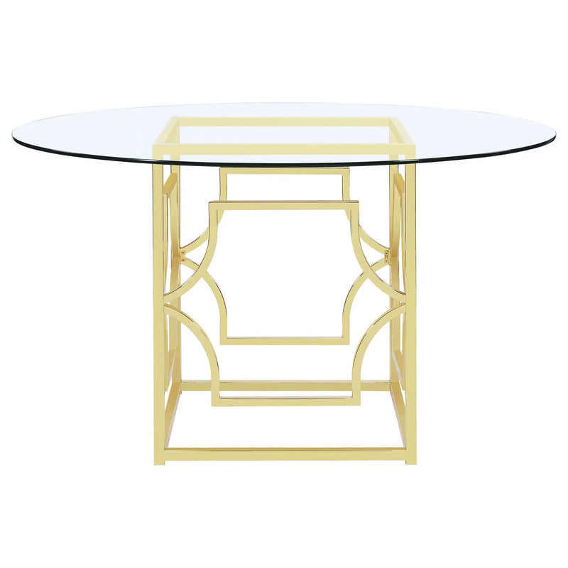 Krista - Round Glass Top Dining Table - Gold by HouseOfZazla