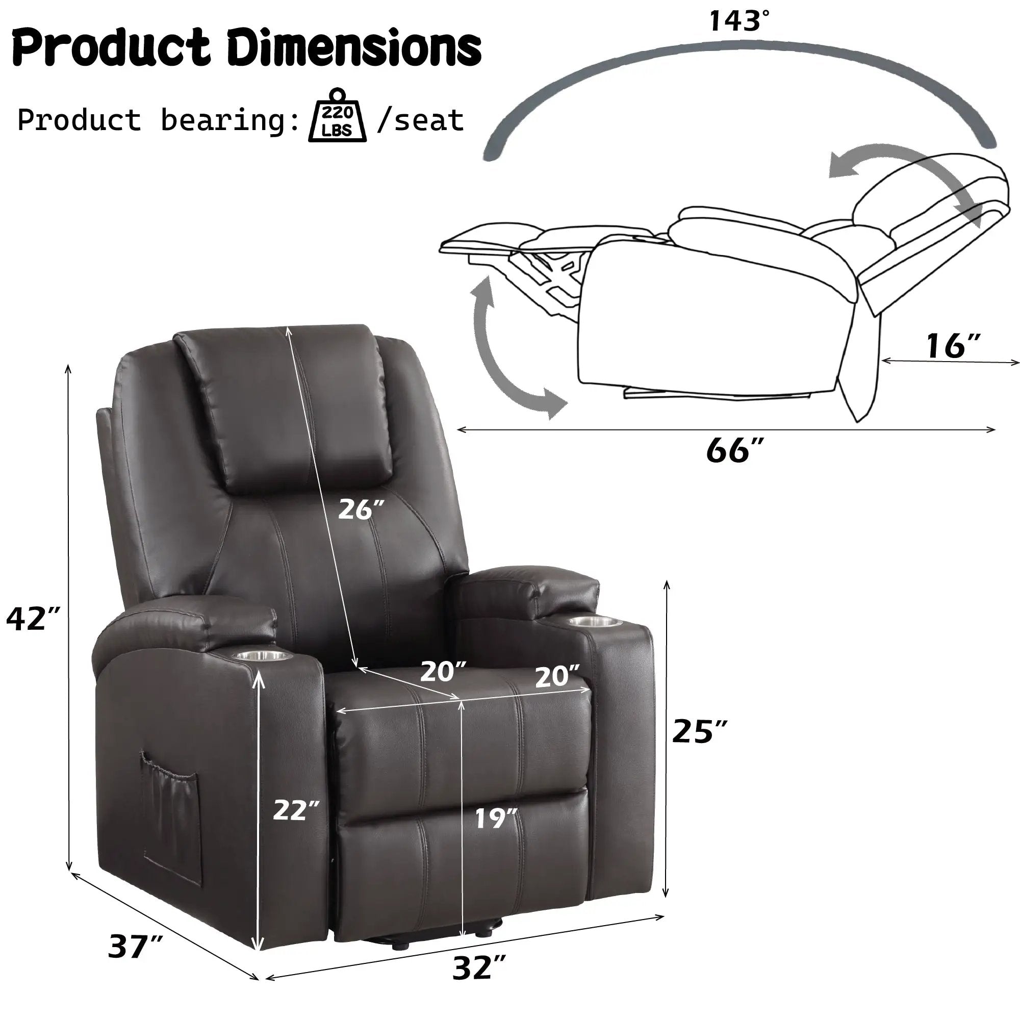 Brown Leather Recliner Aire w/Power Lift & Massage by HouseOfZazla