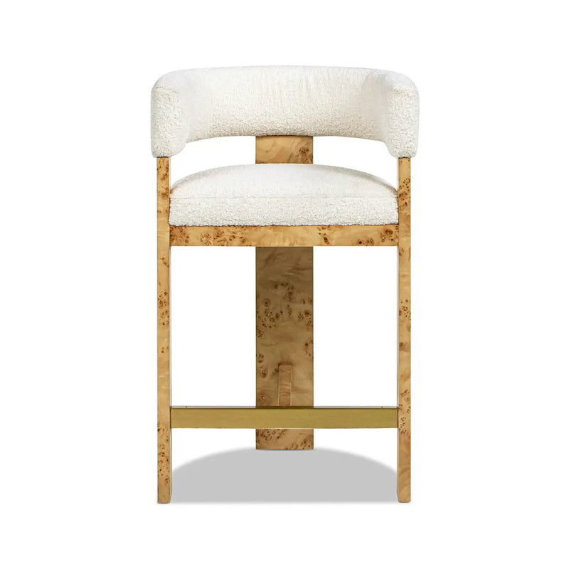 Vavona - Burl Upholstered Barrel Back Counter Height Bar Stool - Polar Off White by Unique Piece Furniture