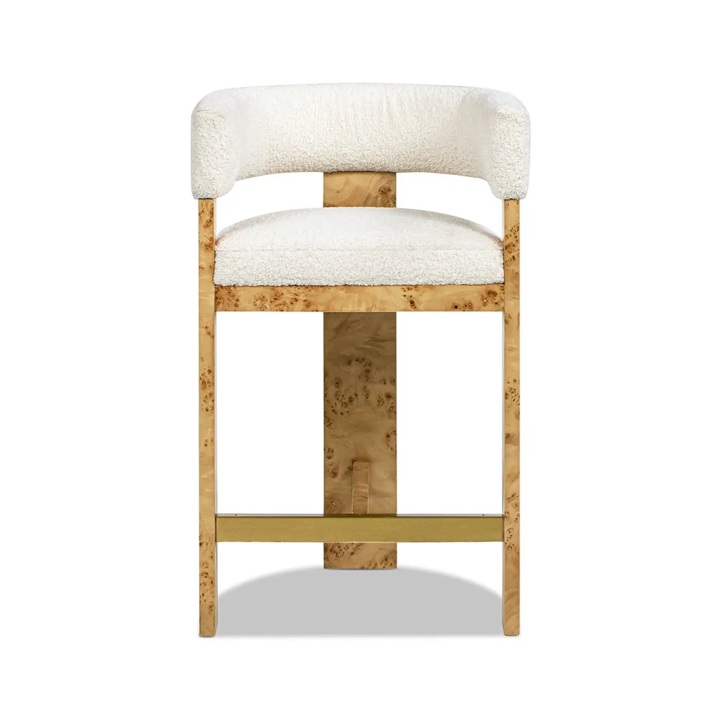 Vavona - Burl Upholstered Barrel Back Counter Height Bar Stool - Polar Off White by HouseOfZazla