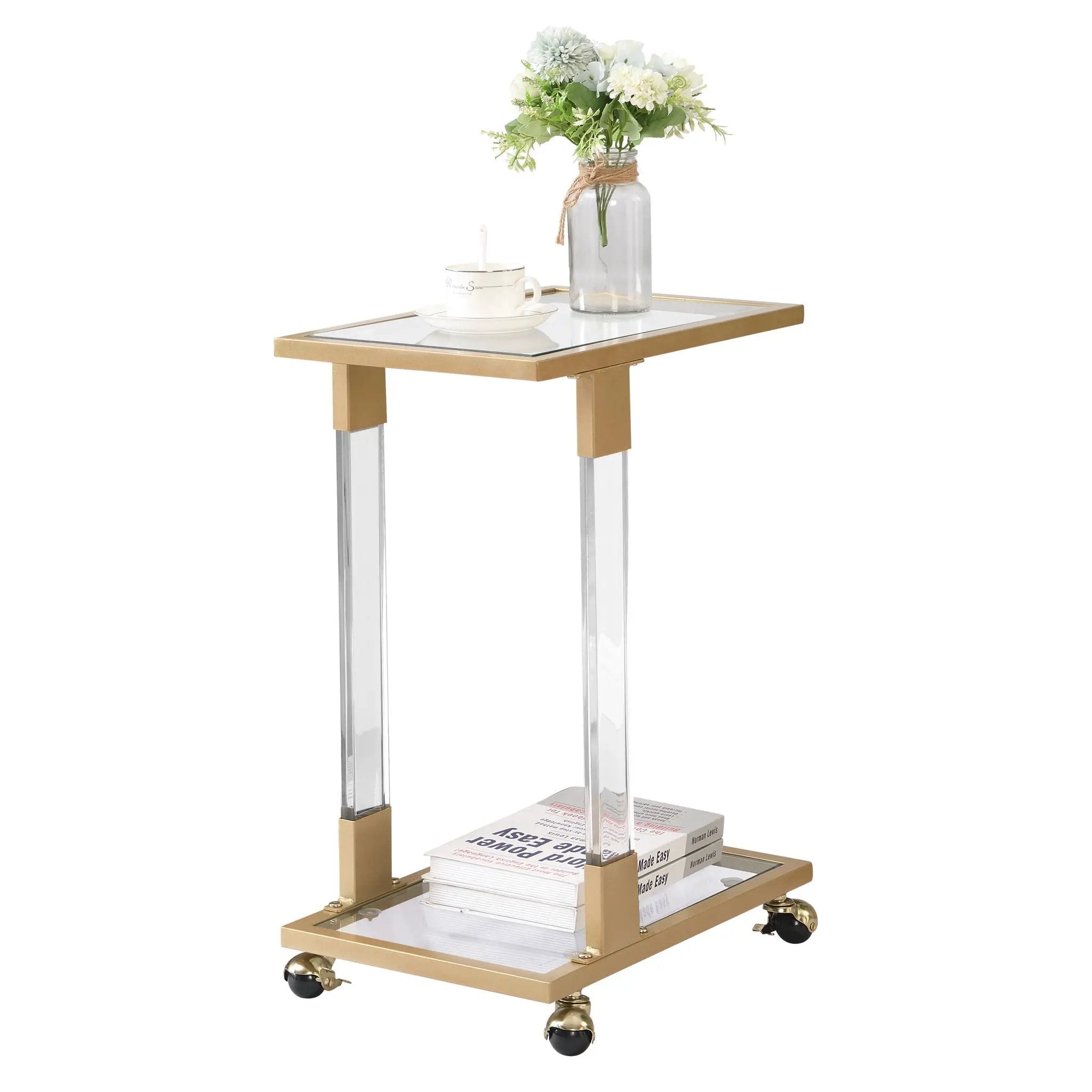 Side Table, Sofa Table, Glass Top C Shape Square Table With Metal Base For Living Room, Bedroom, Balcony Home And Office by Unique Piece Furniture