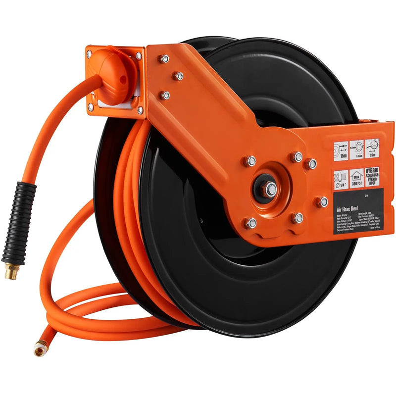 Retractable Air Hose Reel with 3/8 IN x 50 FT Hybrid Hose, Max 300 PSI by HouseOfZazla