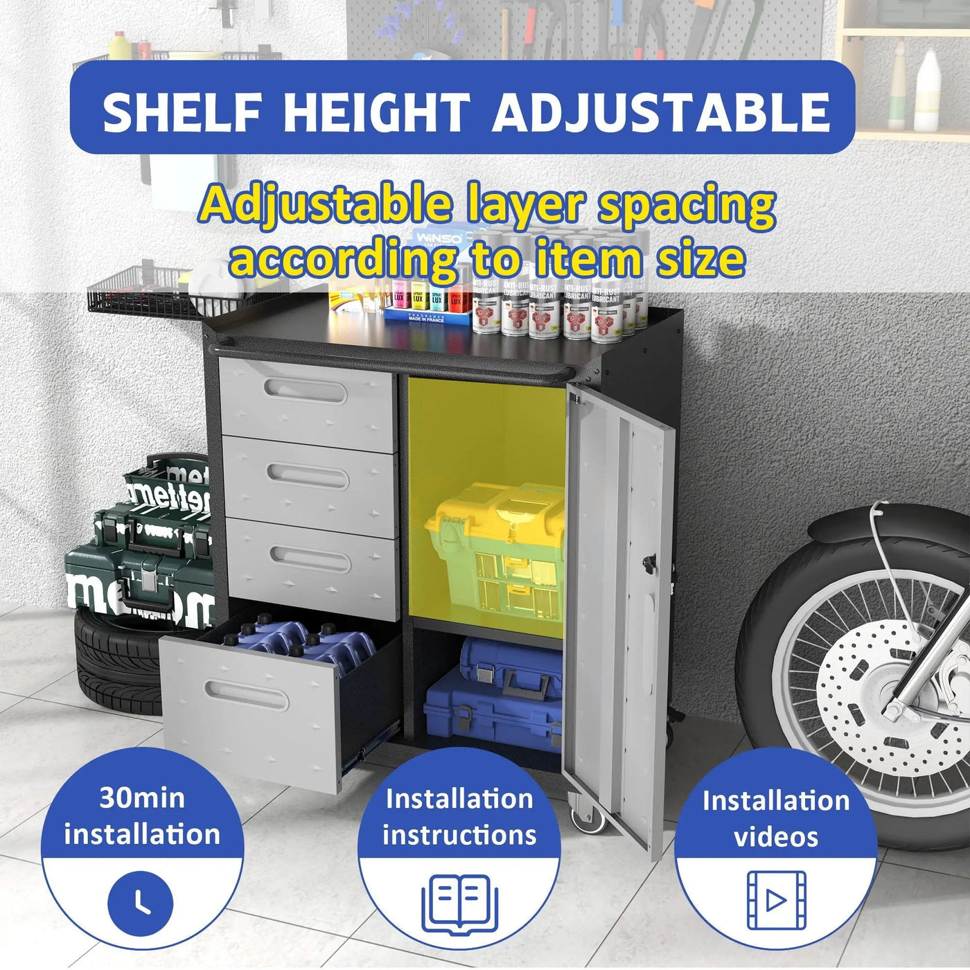 Sturdy Metal Tool Storage Cabinet With Wheels Durable Garage, Office & Home Organizer Steel by HouseOfZazla