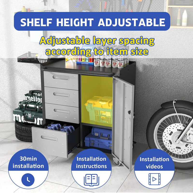 Sturdy Metal Tool Storage Cabinet With Wheels Durable Garage, Office & Home Organizer Steel by HouseOfZazla