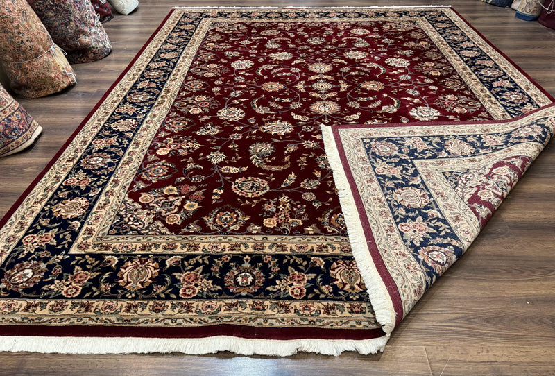 Sino Persian Rug 9x11, Burgundy and Navy Blue, Fine 200 KPSI, Floral Allover by Jewel Rugs
