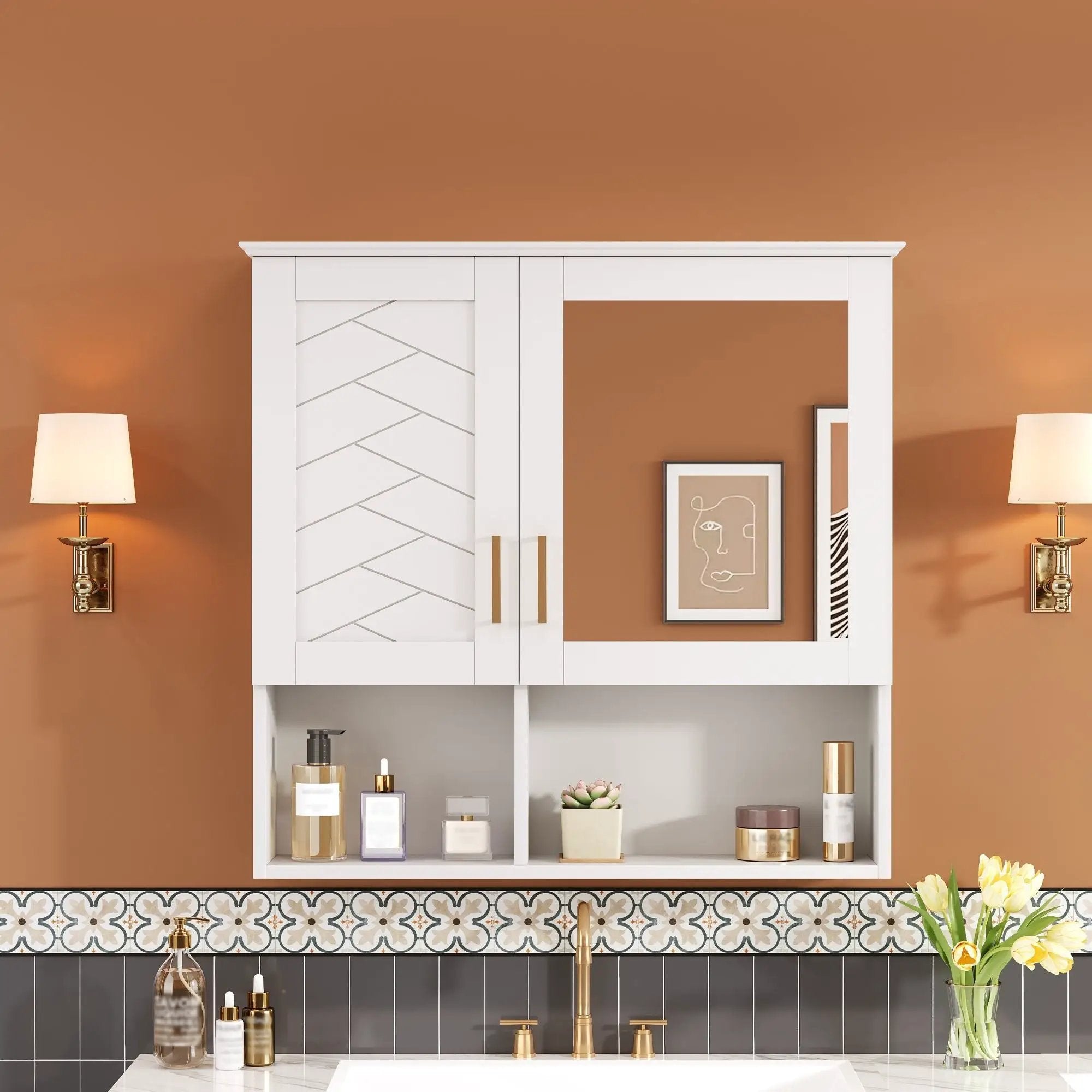 2 In 1 Wall-Mounted Mirror Cabinet With Adjustable Shelves, Soft-Close Doors, High-Definition Mirror & Storage by Unique Piece Furniture