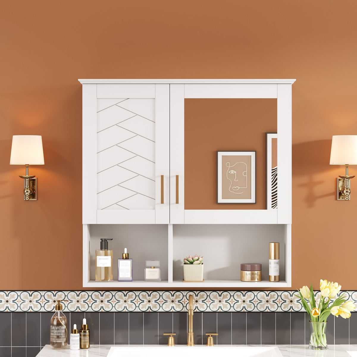 2 In 1 Wall-Mounted Mirror Cabinet with Adjustable Shelves - White, Blue, Black, photo 8 of 12