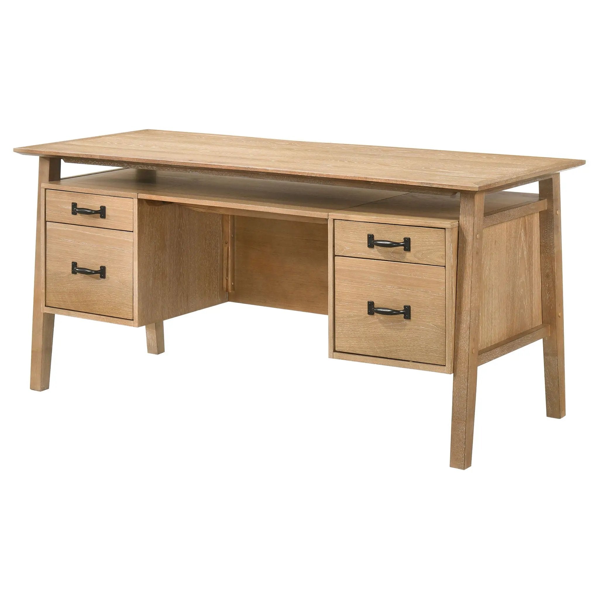 Goodson 64-inch 4-Drawer Double Pedestal Computer Desk Distressed Light Brown by Unique Piece Furniture