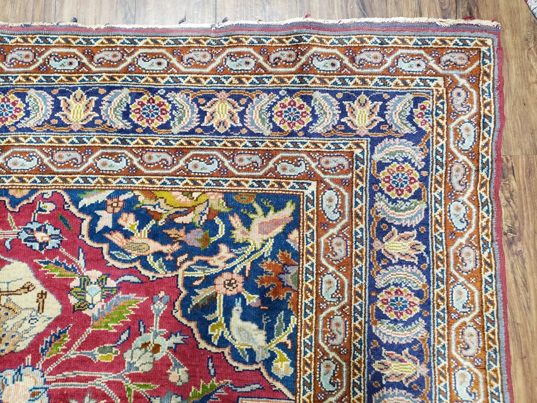 Antique Turkish Sivas Area Rug 8x11, Hand-Knotted, Vintage Red Wool Carpet, Gazelles Lions, Boteh Border, 8' x 11' Top Quality Oriental Rug by Jewel Rugs
