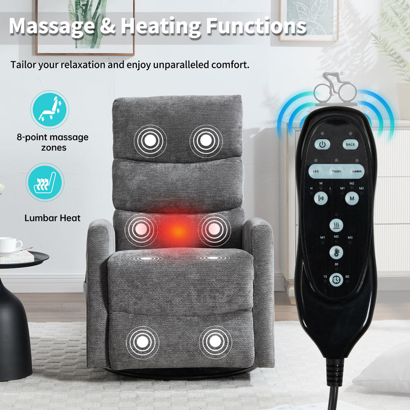 Heat Massage Manual Recliner Chair with Rocker and Swivel in Fabric by HouseOfZazla