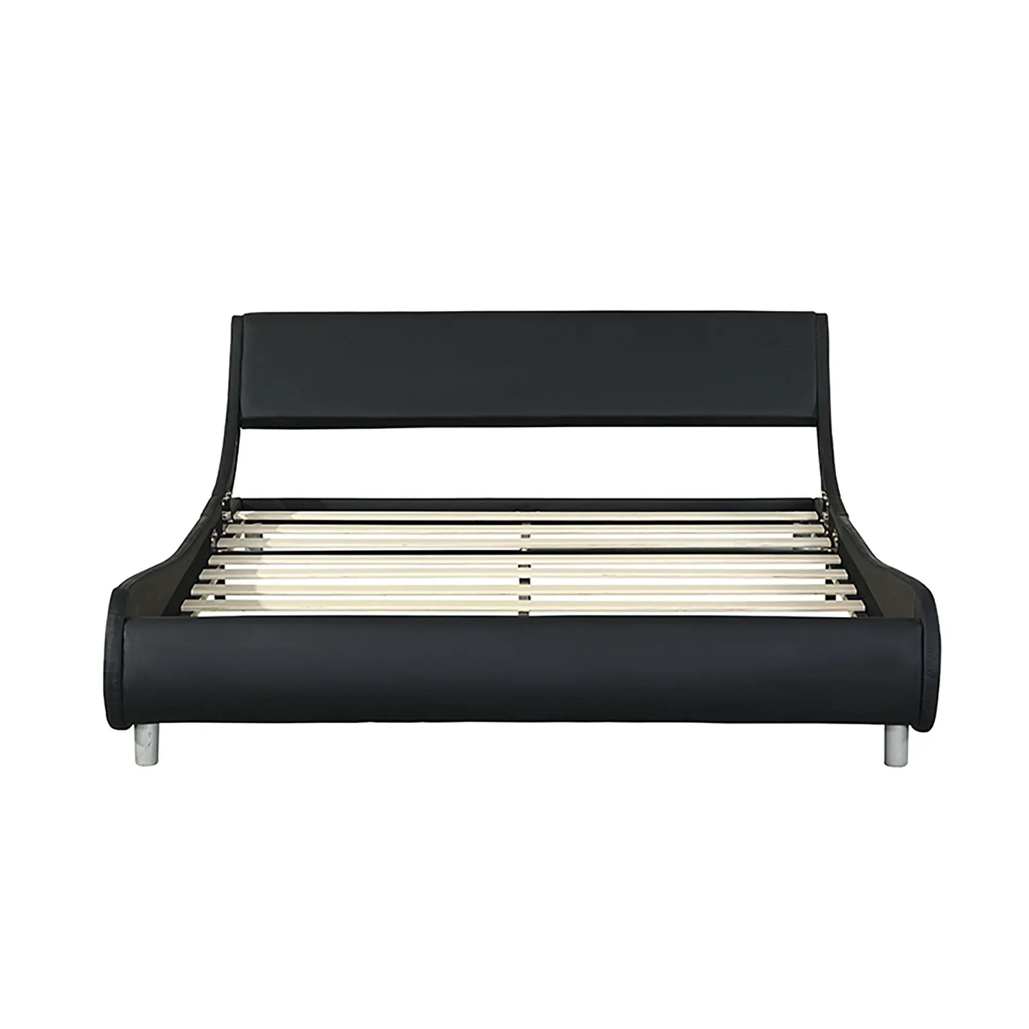 Queen Size Upholstered Platform Bed Frame With LED Lighting, Curve Design, Slat Support, No Box Spring Needed - Black by Unique Piece Furniture