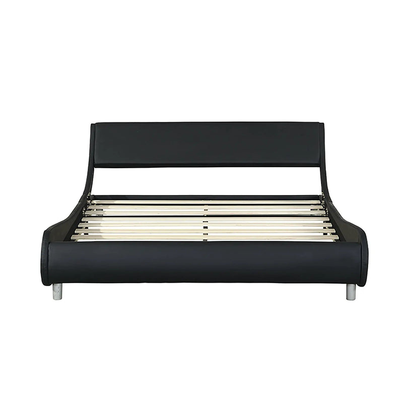 Queen Size Upholstered Platform Bed Frame With LED Lighting, Curve Design, Slat Support, No Box Spring Needed - Black by Unique Piece Furniture