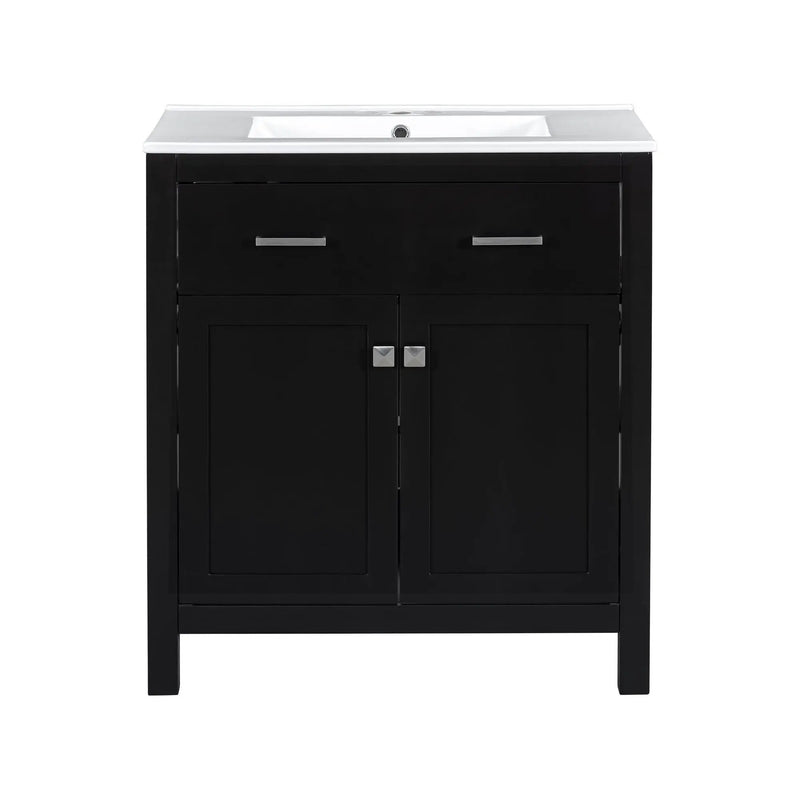 Bathroom Vanity With Ceramic Sink, Modern Single Bathroom Cabinet With 2 Doors And A Shelf, Soft Close Doors by Unique Piece Furniture