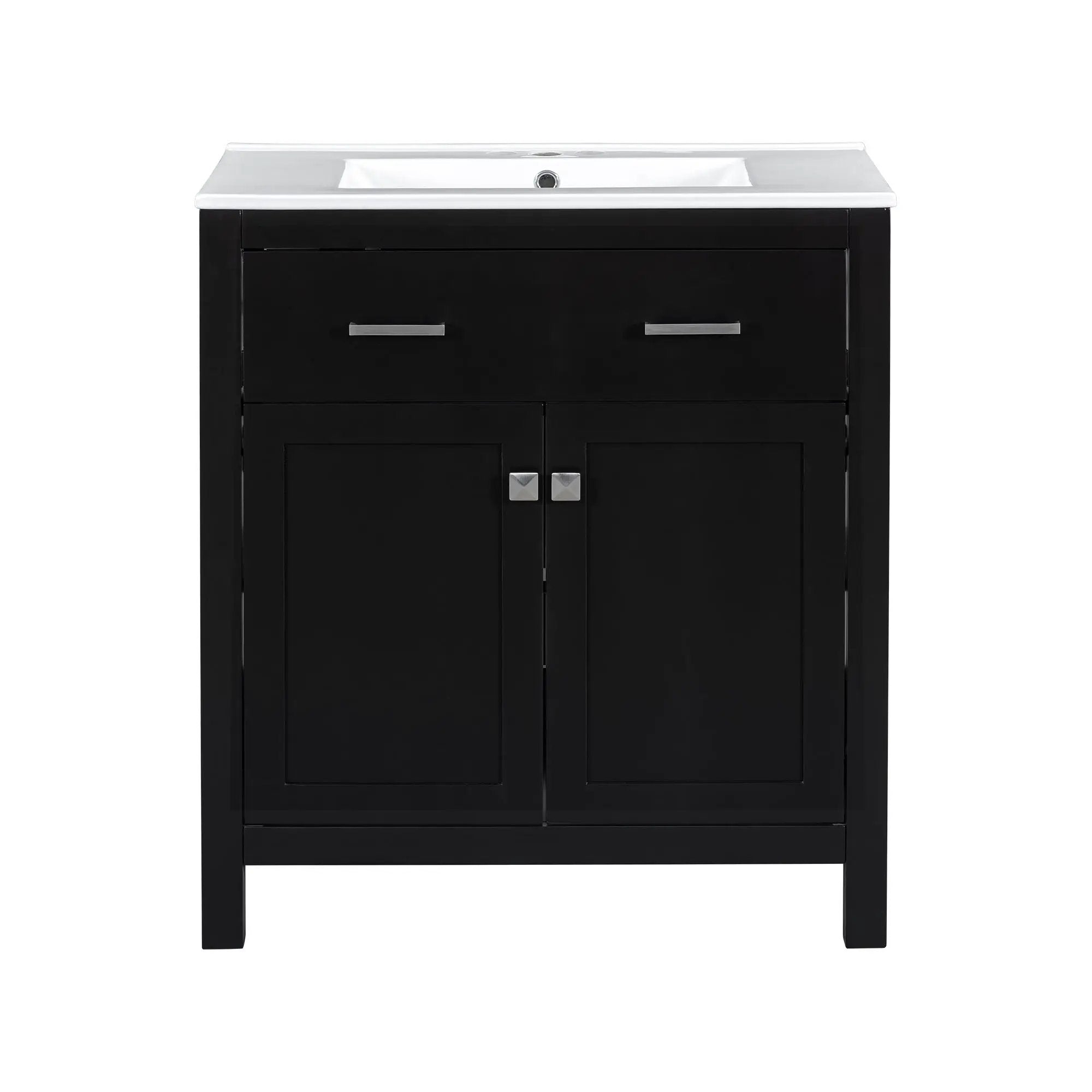 Bathroom Vanity With Ceramic Sink, Modern Single Bathroom Cabinet With 2 Doors And A Shelf, Soft Close Doors by HouseOfZazla