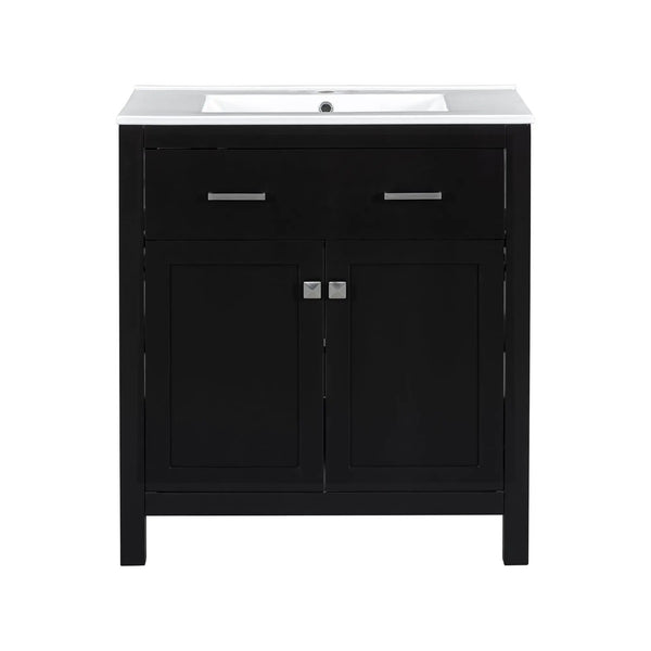 Bathroom Vanity With Ceramic Sink, Modern Single Bathroom Cabinet With 2 Doors And A Shelf, Soft Close Doors