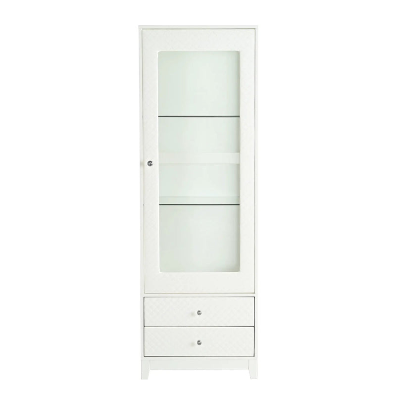 Modern Upholstered Glass Display Cabinet With Adjustable LED Light - White by Unique Piece Furniture