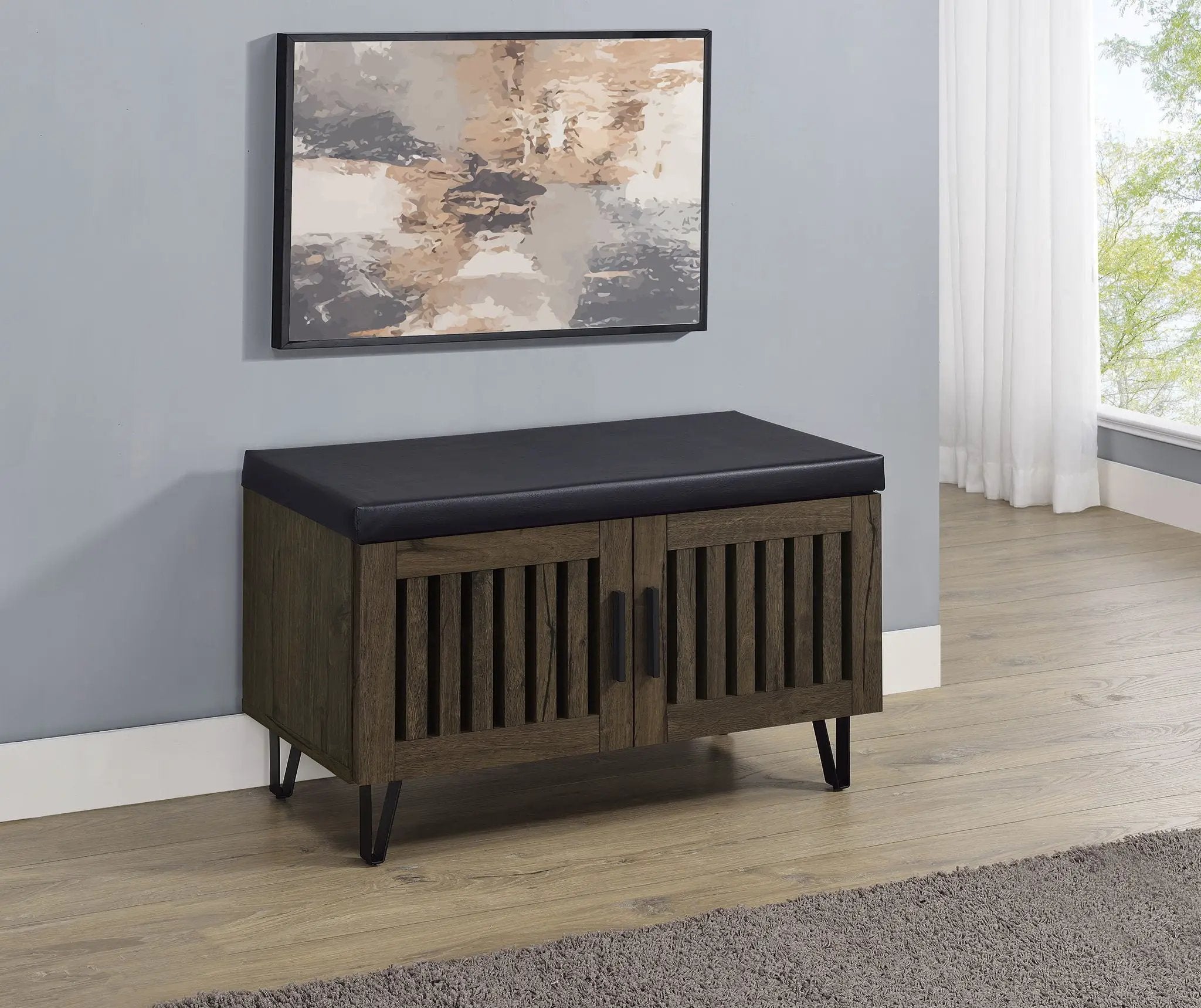 Brixton 2-door Padded Entryway Shoe Storage Bench Smoked Oak by Unique Piece Furniture