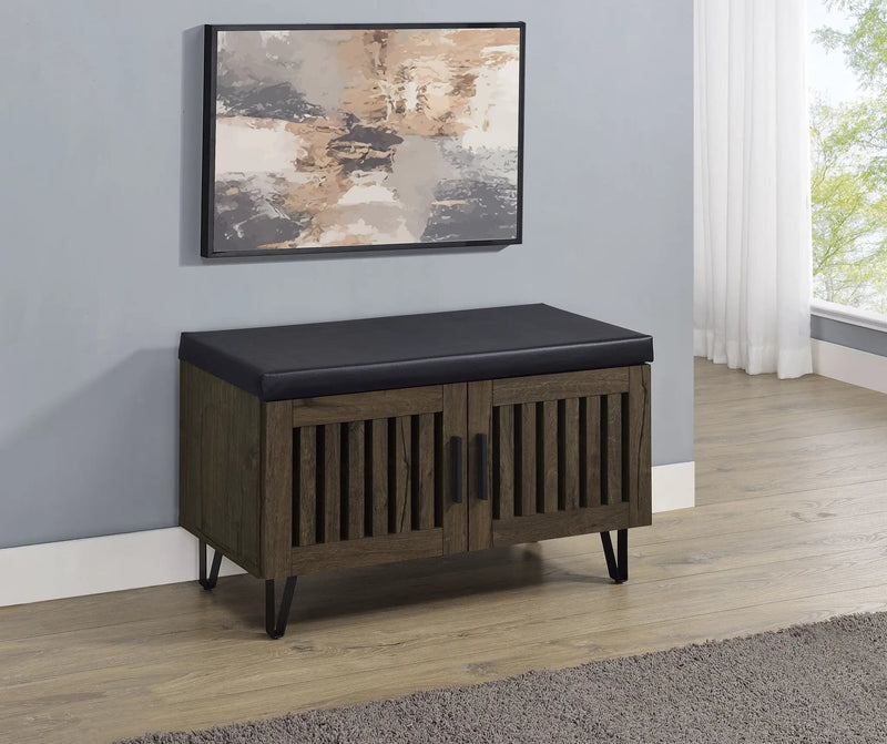 Brixton 2-door Padded Entryway Shoe Storage Bench Smoked Oak by Unique Piece Furniture