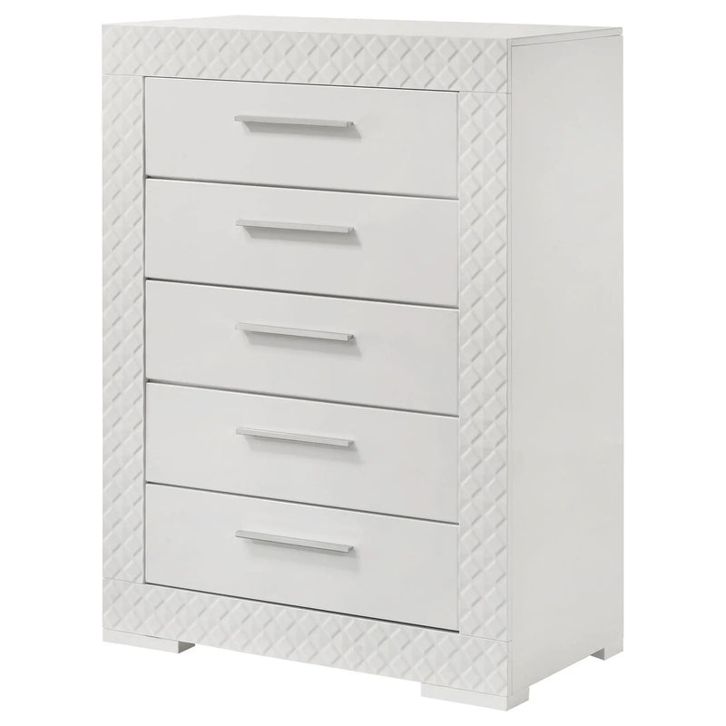 Ives 5-drawer Bedroom Chest of Drawers White High Gloss by Unique Piece Furniture