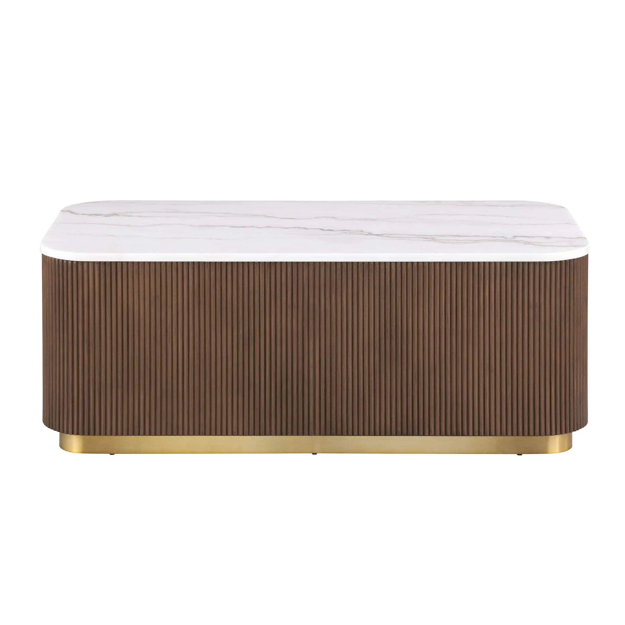Rectangle Cocktail Table Genuine Accent Plinth Base Living Room - Brown / Gold / White by Unique Piece Furniture