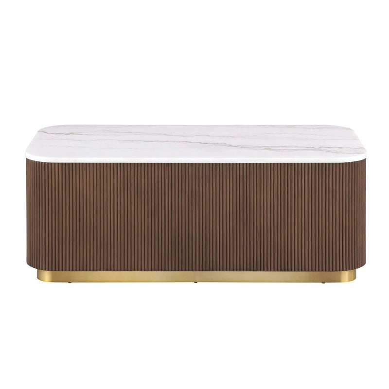 Rectangle Cocktail Table Genuine Accent Plinth Base Living Room - Brown / Gold / White by Unique Piece Furniture