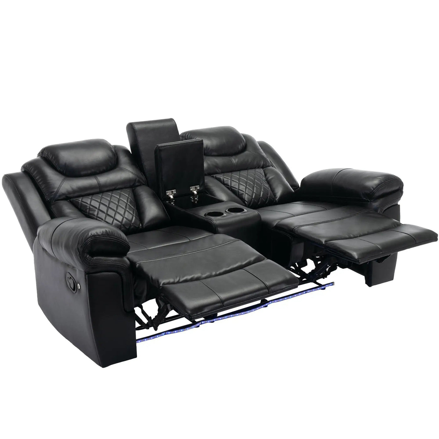 Home Theater Seating Manual Recliner Loveseat With Hide-Away Storage, Cup Holders And Led Light Strip For Living Room by HouseOfZazla