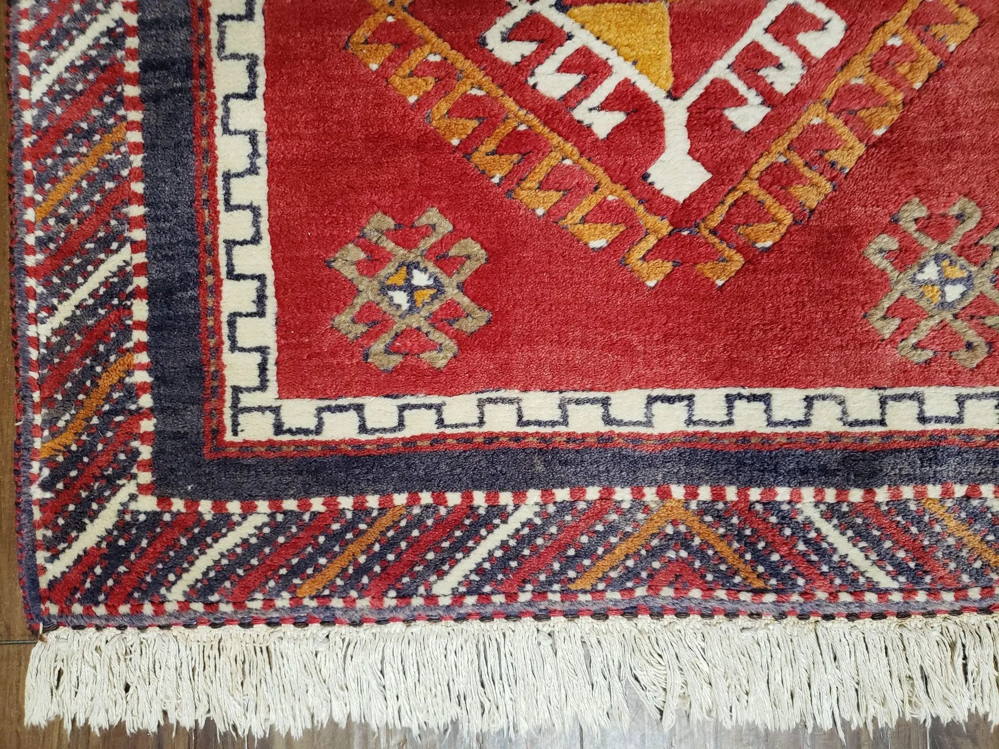 Vintage Turkish Kazak Rug 2.5 x 5 Red Wool Carpet Medallions Runner Geometric by Jewel Rugs